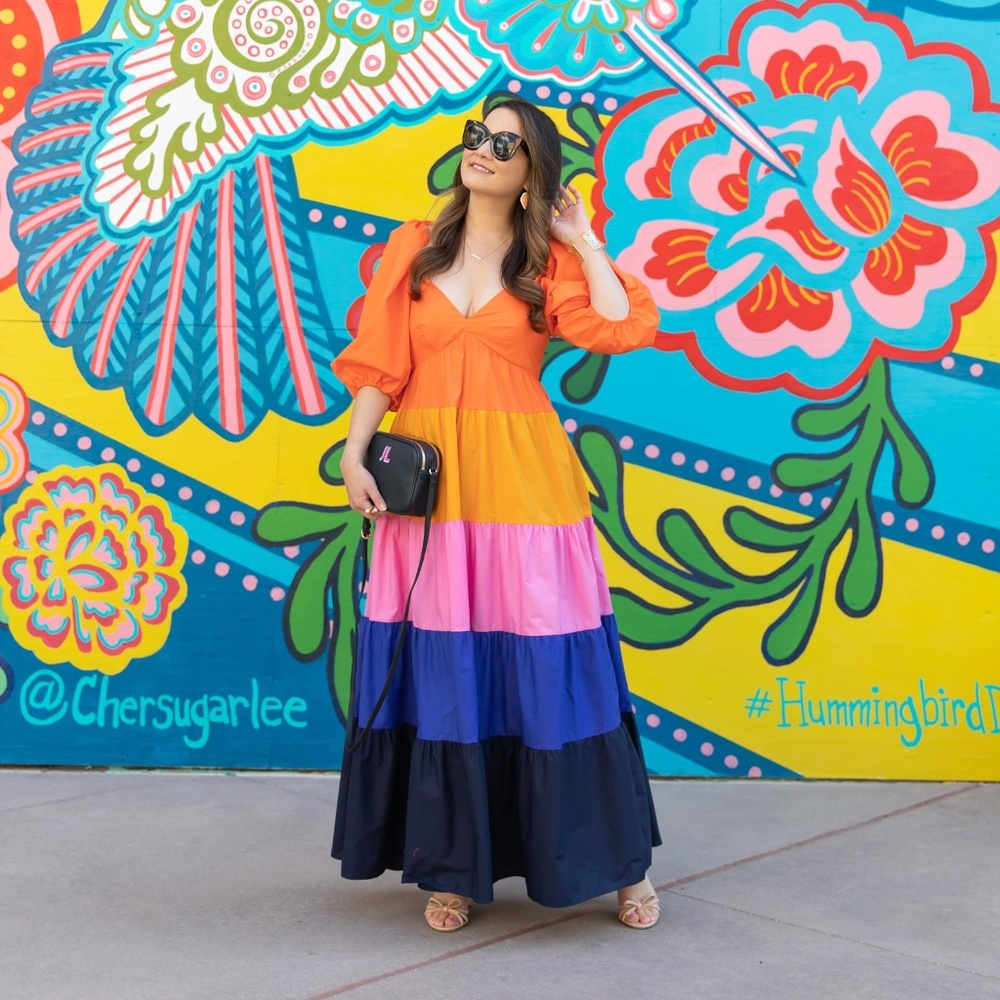 Farm Rio Tiered Colorblocked Dress Anthropologie Medium NWT